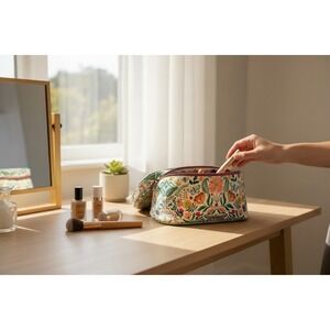 OCS Designs Bee Butterfly Floral Makeup Bag Rose Sage Yellow Cottagecore Garden